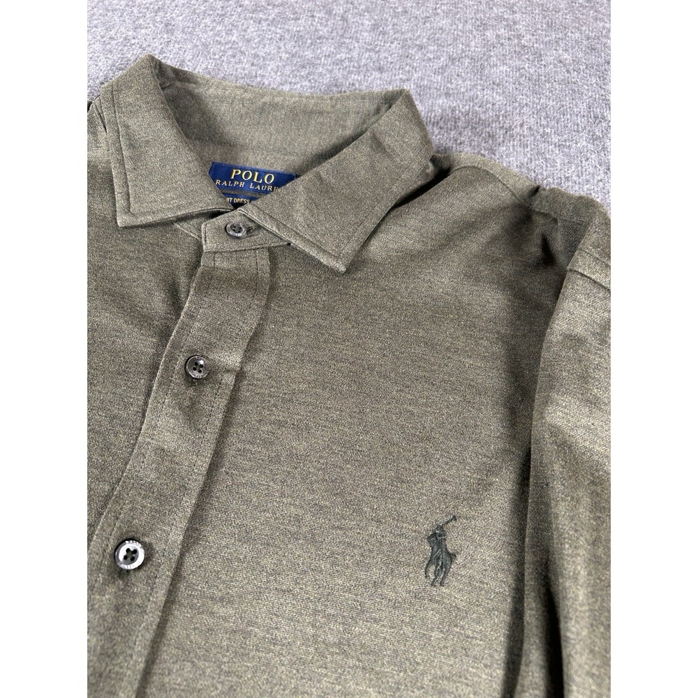 Polo Ralph Lauren Knit Dress Shirt Men's 2XL Green Button Up Long Sleeve Stretch
